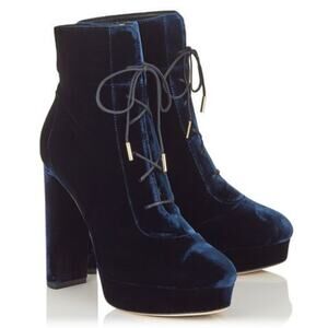 Jimmy Choo Deon Heeled Platform Ankle Boots Booties Heels Velvet Lace-Up sz 36